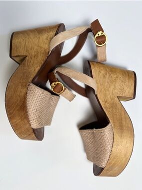Tory Burch Platform Wooden Block Heel Sandals – Size 9